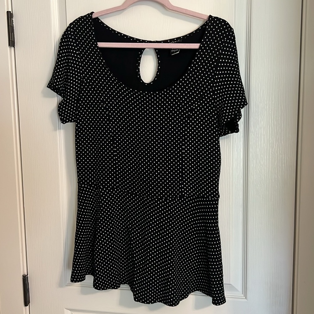 Torrid Black & White Polka Dot Babydoll Flared Plus Tee Knit Shirt 2